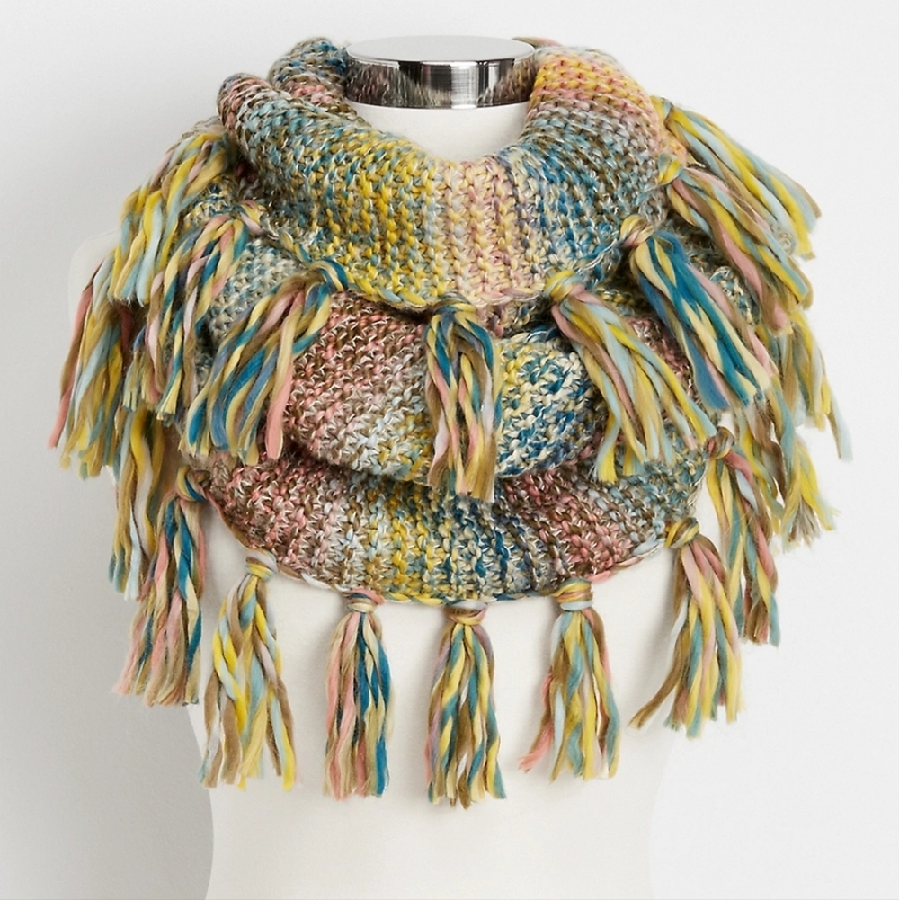 Maurices Multicolor Colorful Tassel Knit Infinity Scarf